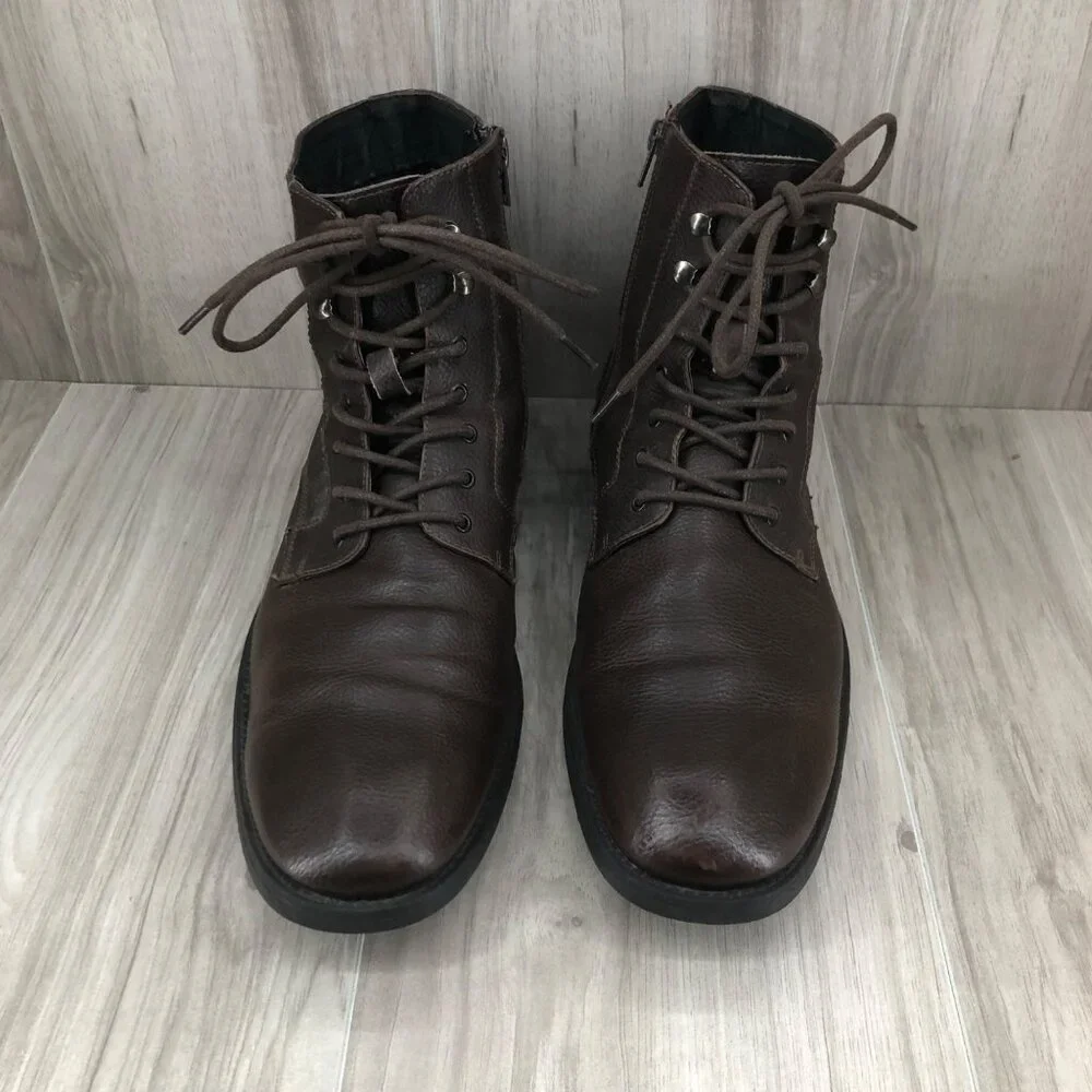 Robert Wayne Ankle Boots Mens 12D Brown Leather Zip Lace Up Boots